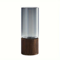 Ribbed Glass Vase with Wooden Base